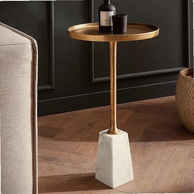 Beistelltisch FineBuy Echter Marmor Ø 34 cm Anstelltisch Wohnzimmertisch Rund