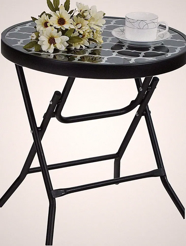 Beistelltisch Gartentisch Klappbar Balkon Tisch rund Metall Glas outdoor klein
