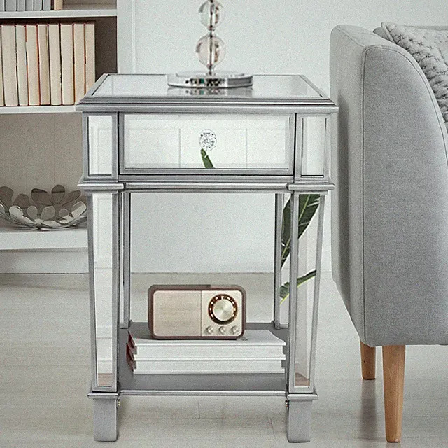 Beistelltisch Glas Silber Sofatisch Nachttisch Kaffeetisch verspiegelt Tisch 45