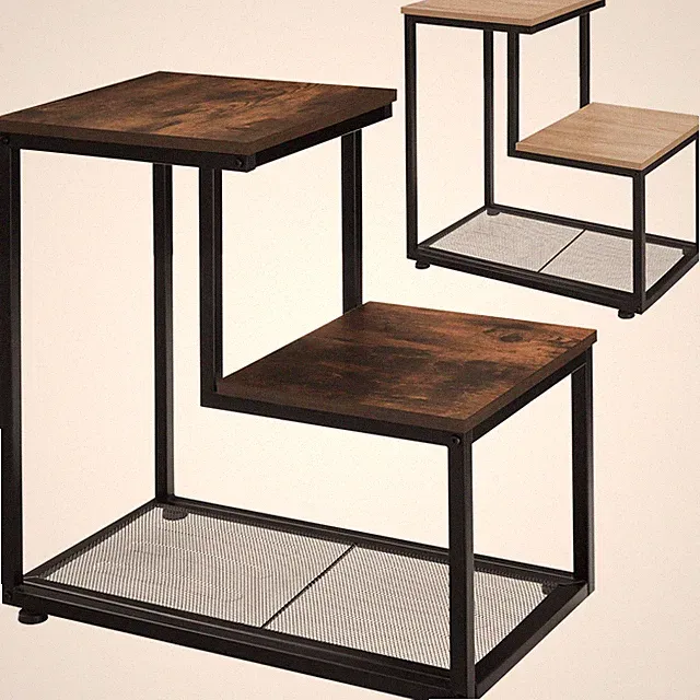 Beistelltisch Holz Metall Couchtisch Nachttisch mit 3 Ablagen Industrial schwarz