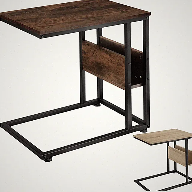 Beistelltisch Holz Metall Industrial Couchtisch Sofa Kaffee Tisch C-Form schwarz