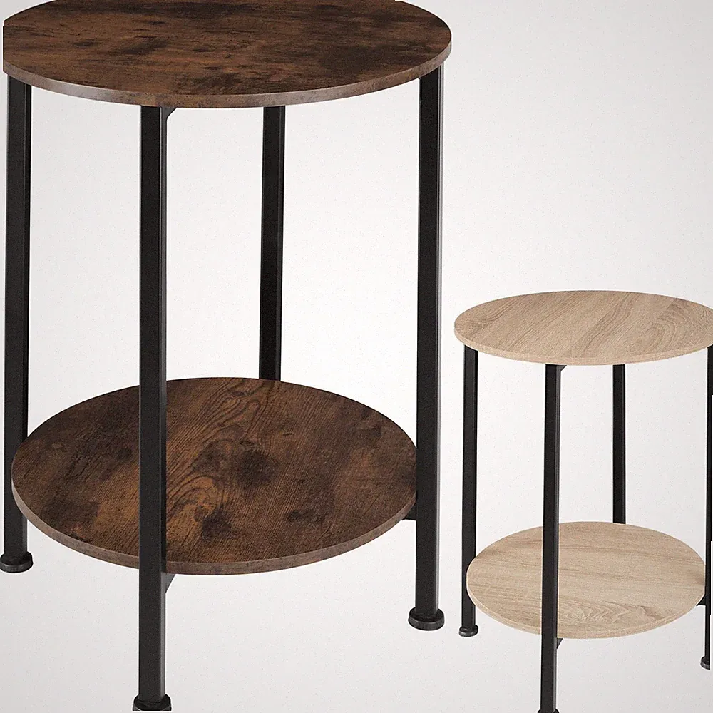 Beistelltisch Holz Metall rund Couchtisch Sofatisch Industrial 2 Ablagen schwarz