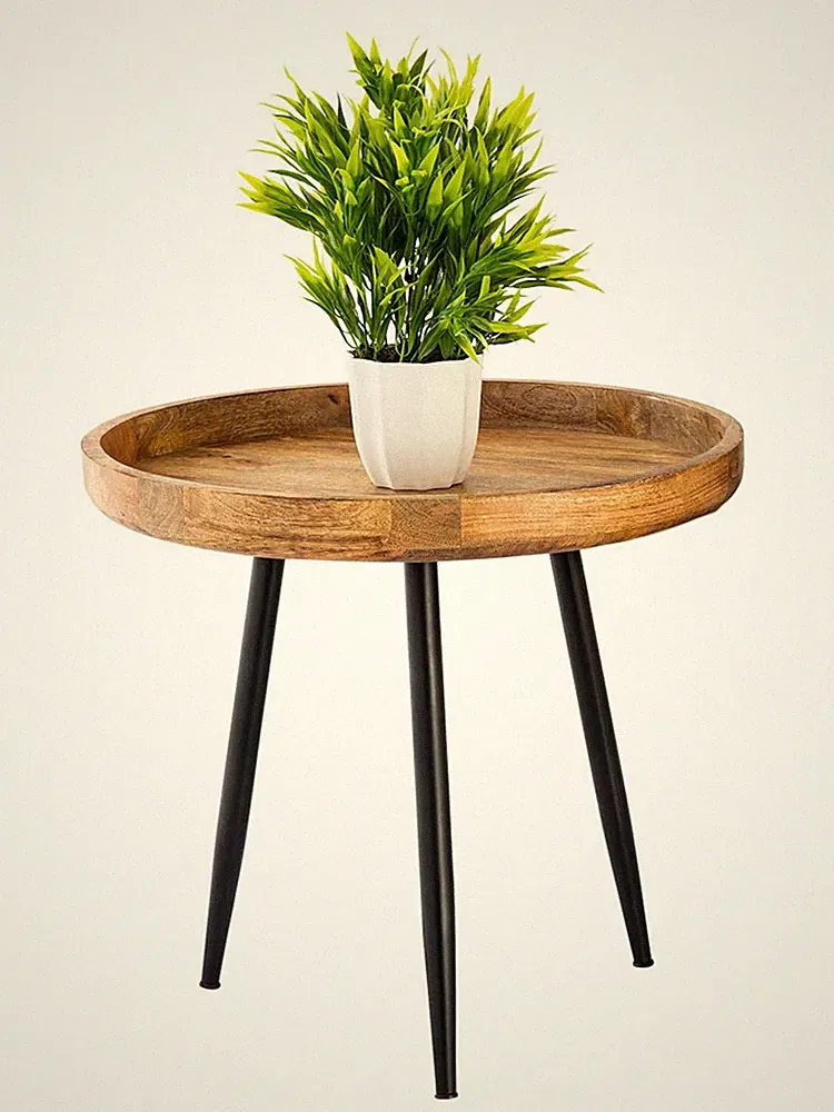 Beistelltisch Holz rund Couchtisch Wohnzimmer Tisch Metalbeine Holzplatte massiv