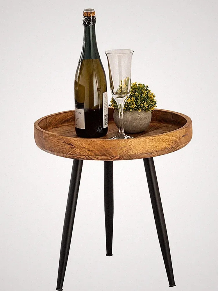 Beistelltisch Holz rund Couchtisch Wohnzimmer Tisch Metalbeine Holzplatte massiv