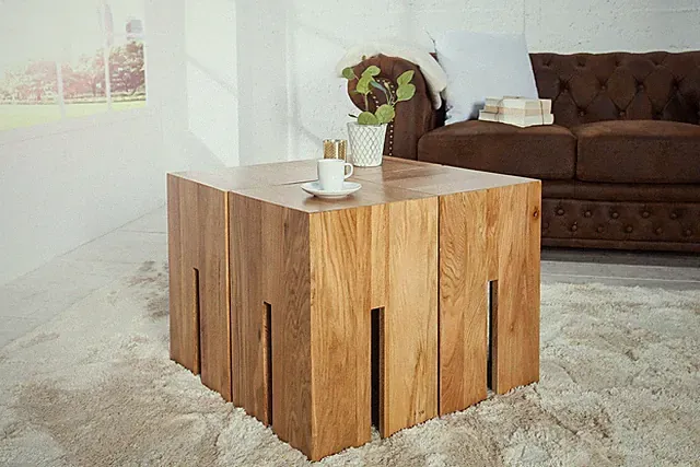 Beistelltisch Holz Wildeiche 28,5 x 45 x 28,5 cm Holzblock Couchtisch Hocker Abl