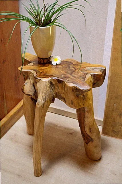 Beistelltisch Holz Wurzelholz Teakholz Wurzel Tisch Blumenhocker Massiv natur