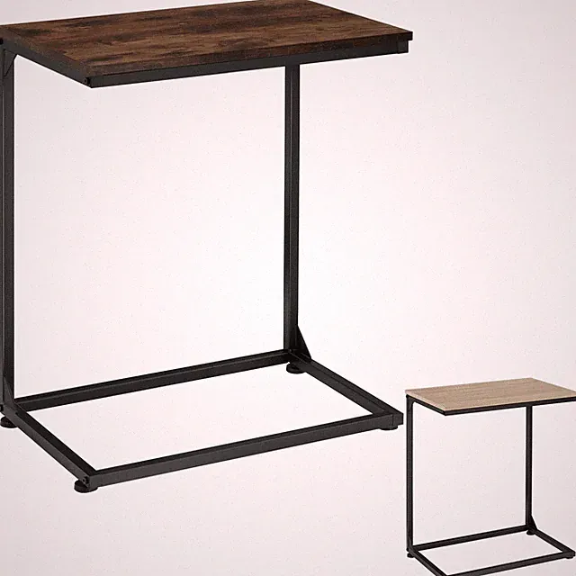 Beistelltisch in C-Form Couchtisch Sofa Bett Tisch Metall Holz Industrie schwarz