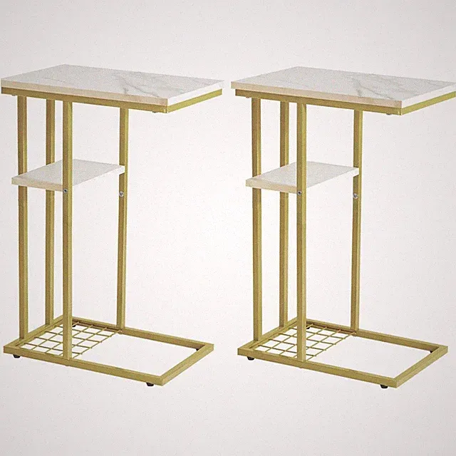 Beistelltisch Kaffeetisch 2er Set C-Form Lagerung Wohnzimmertisch