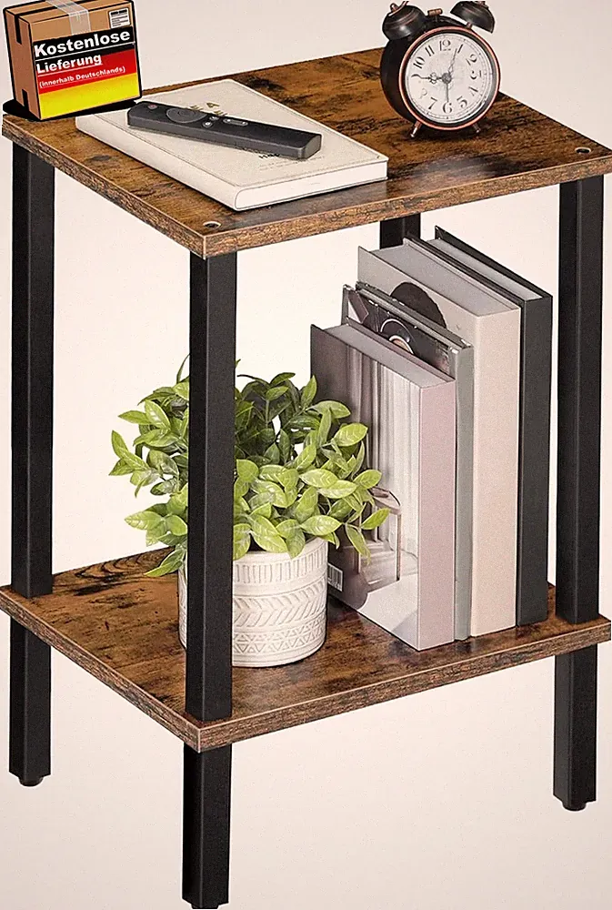 Beistelltisch klein schmal vintage industriestil mit 2 Ebenen für Wohnzimmer Sch