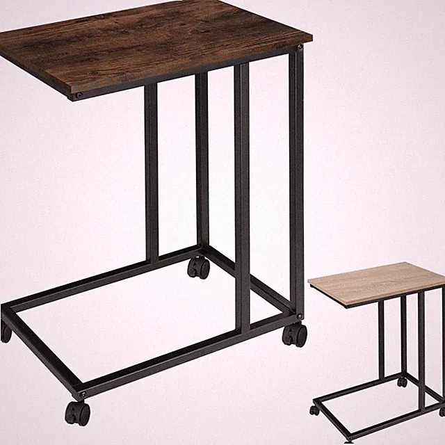 Beistelltisch Metall Holz Industrial Sofatisch Bett Laptop Tisch C Form schwarz