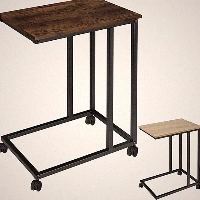 Beistelltisch Metall Holz Industrial Sofatisch Bett Laptop Tisch C Form schwarz