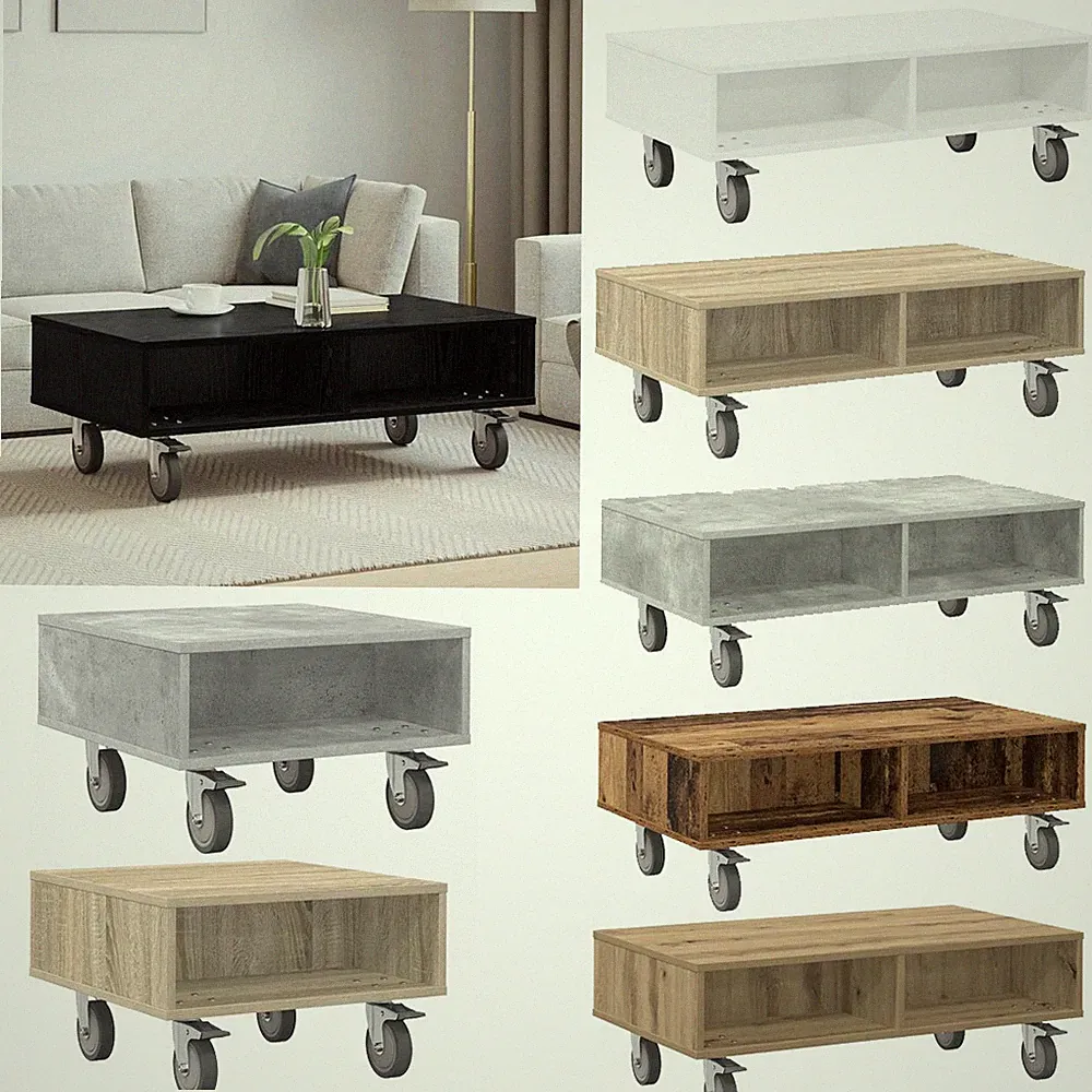 Beistelltisch mit Rädern 90x50x30 cm Holzwerkstoff Couchtisch Wohnzimmertisch