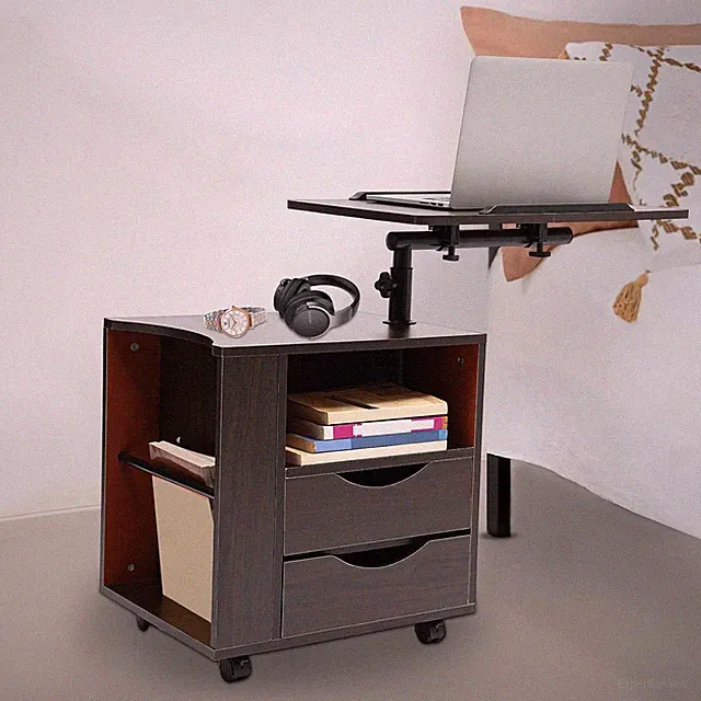 Beistelltisch mit Rädern Lifting Tisch Höhe 70-90cm 2 Schubladen Kabinett