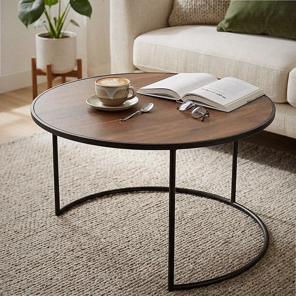 Beistelltisch "Modern" Metall & MDF furniert Ø 57x38 cm Sofa Couch Kaffee Tisch