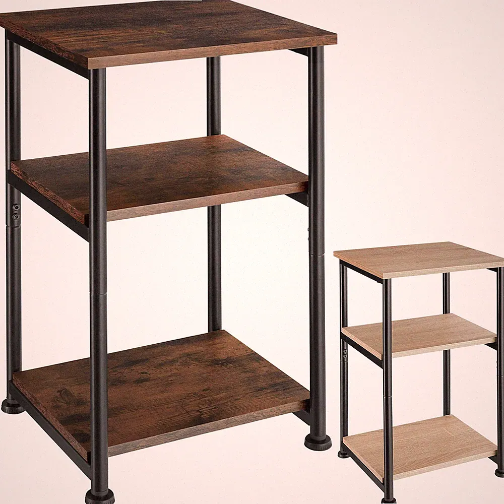 Beistelltisch Nachttisch 3 Ablagen Couchtisch Sofatisch Holz + Metall Industrial