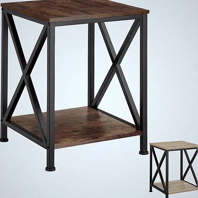 Beistelltisch Nachttisch Couchtisch 2 Ablagen Regal Tisch Holz + Metall schwarz