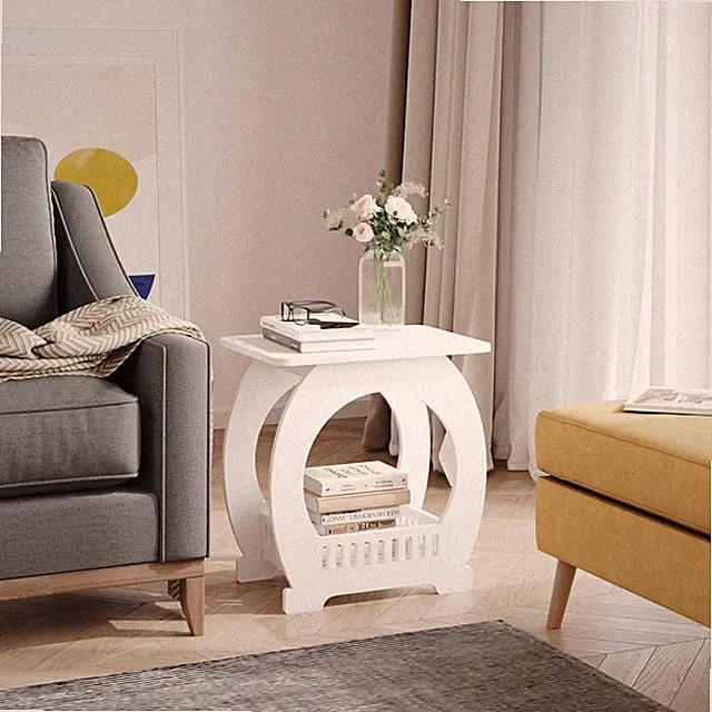 Beistelltisch Nachttisch Kaffeetisch Sofatisch rund 44x30x46cm weiß