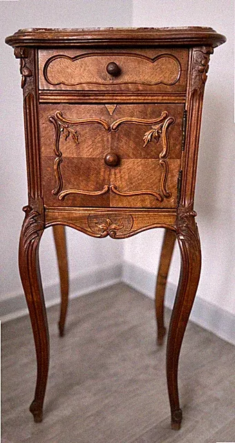 Beistelltisch Nachttisch Marmorplatte Nussbaum night table french Holz Kommode