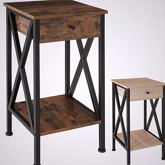 Beistelltisch Nachttisch Sofatisch mit Schublade + Ablagen Holz Metall Industrie