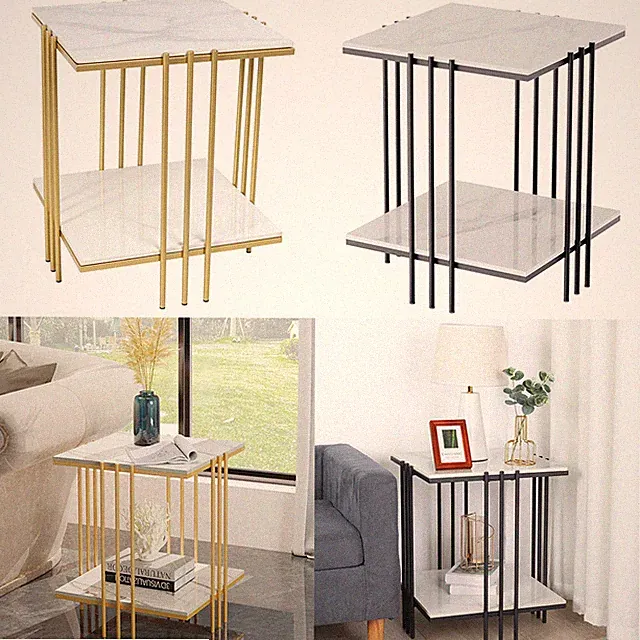Beistelltisch Nachttisch Stuckmarmor Klein Couchtisch mit 2 Ablagen Gold Schwarz