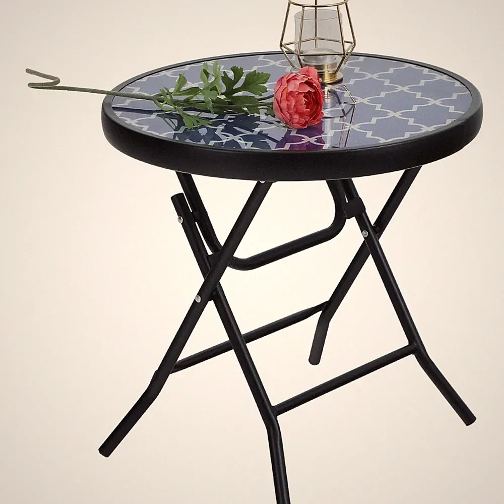 Beistelltisch Outdoor Klappbar Garten Balkon Tisch Klein Metall Glas modern
