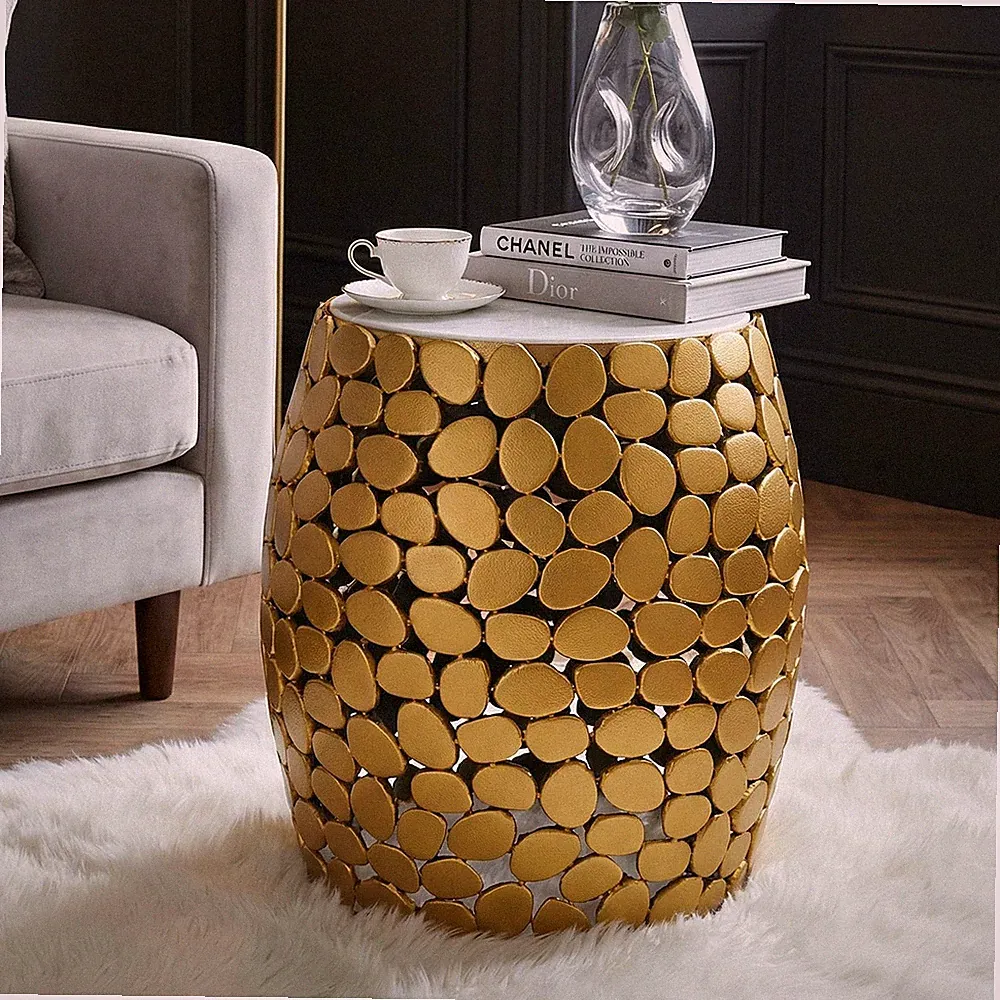 Beistelltisch rund 40cm Metall gold Couchtisch Marmor Wohnzimmertisch Dekotisch