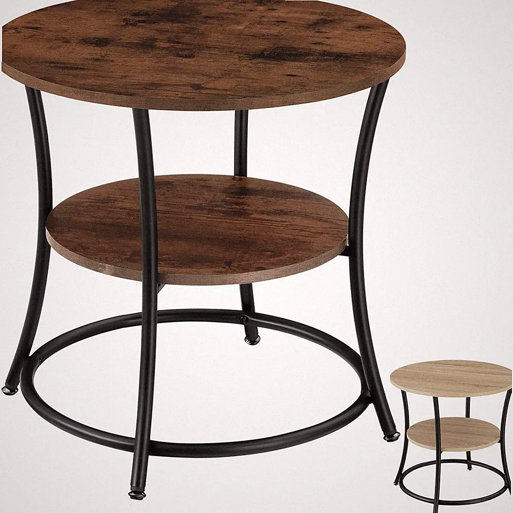 Beistelltisch rund Couchtisch Sofatisch Kaffeetisch mit 2 Ablagen Holz Industrie