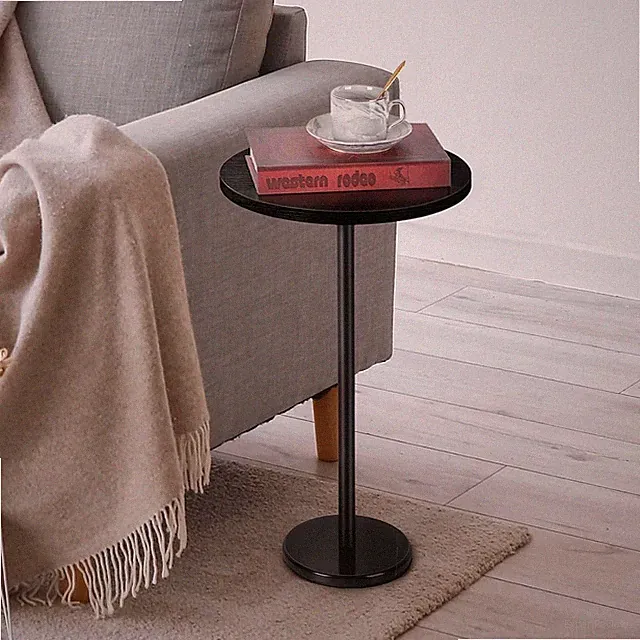 Beistelltisch Rund Schwarz mit Marmorsockel Kleiner Side Table Wohnzimmer