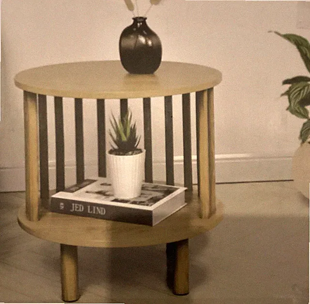 Beistelltisch runder Nachttisch Ablagefach Holzbeine Schlichtes modernes Design