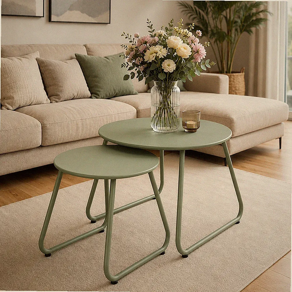 Beistelltisch Set 2er Rund Ø60/40cm Grün Couchtisch Satztisch Metall