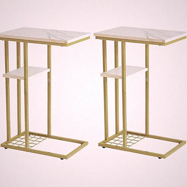 Beistelltisch Set Metall Marmor Küchen Wohnzimmer 2er C-Form