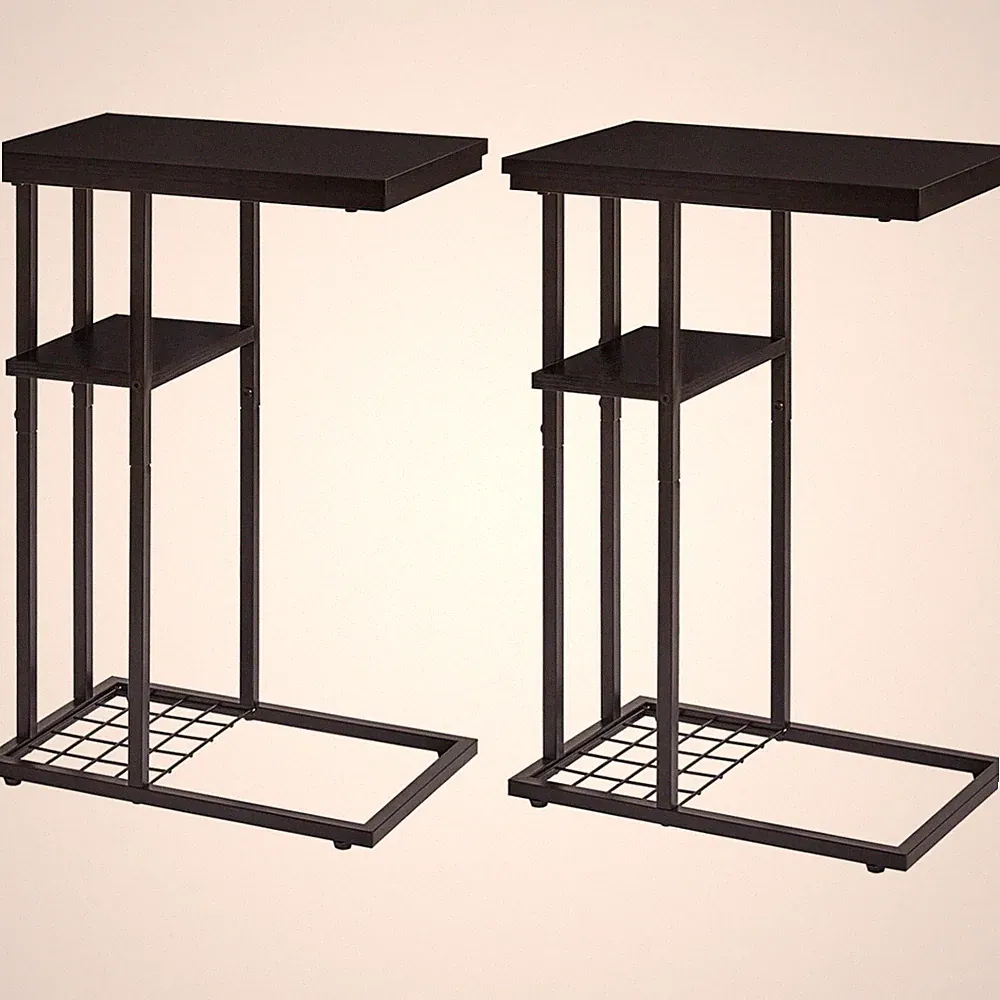 Beistelltisch Set Metall Schwarz Couchtisch C-Form Wohnzimmer