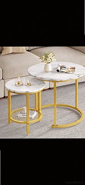 Beistelltisch Set Rund, Couchtisch 2er Set, Sofatische, Couchtisch aus Holz m...