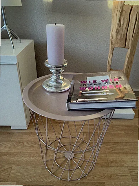 Beistelltisch Sofatisch Couchtisch Nachttisch Metall Rosa Korbtisch 40x38 NP 69€