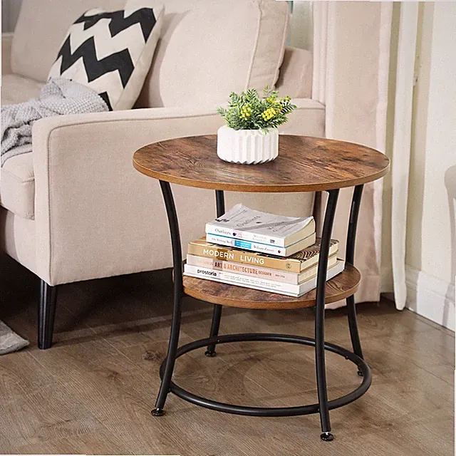 Beistelltisch Sofatisch Couchtisch Nachttisch Rund 2 Ablagen Holz Metall LET56BX