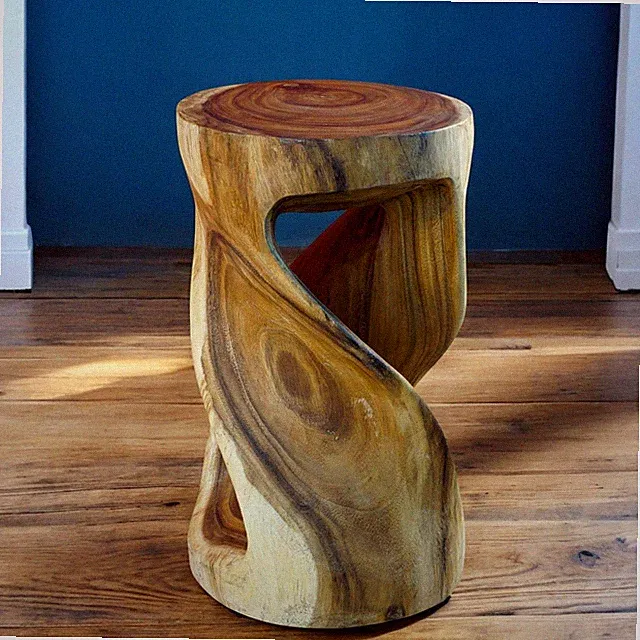 Beistelltisch Suar Massivholz gedrehte Streben Skulptur Blumenhocker Thailand