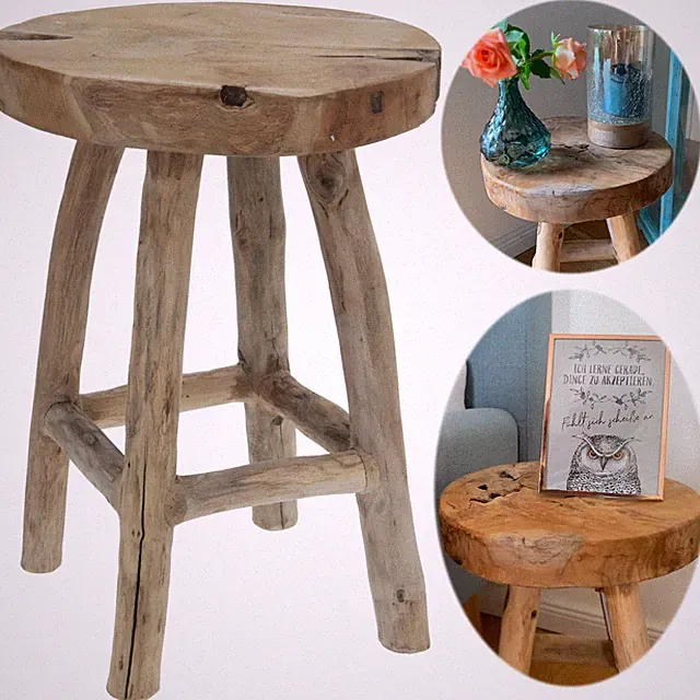 Beistelltisch Teakholz 42cm Braun Ethno Couchtisch Nachttisch Hocker Massivholz