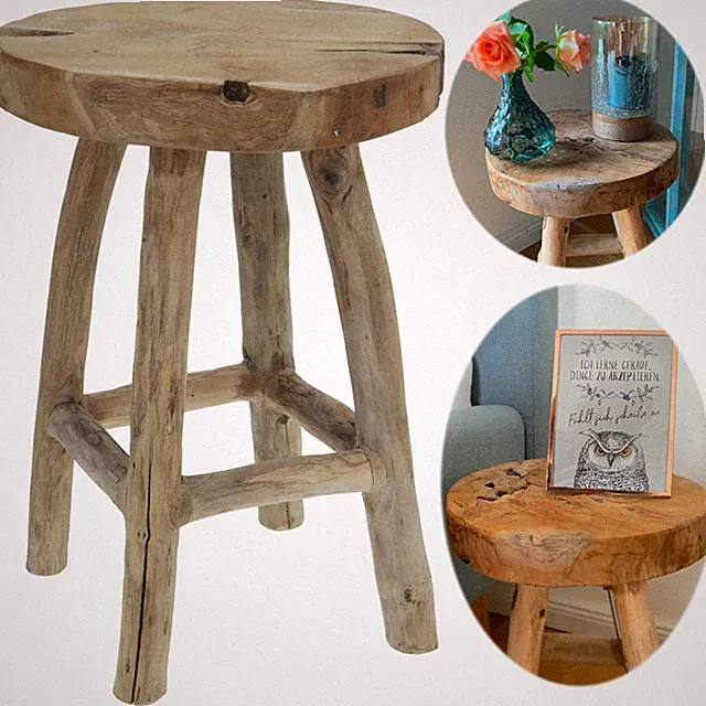 Beistelltisch Teakholz 42cm Braun Ethno Couchtisch Nachttisch Hocker Massivholz