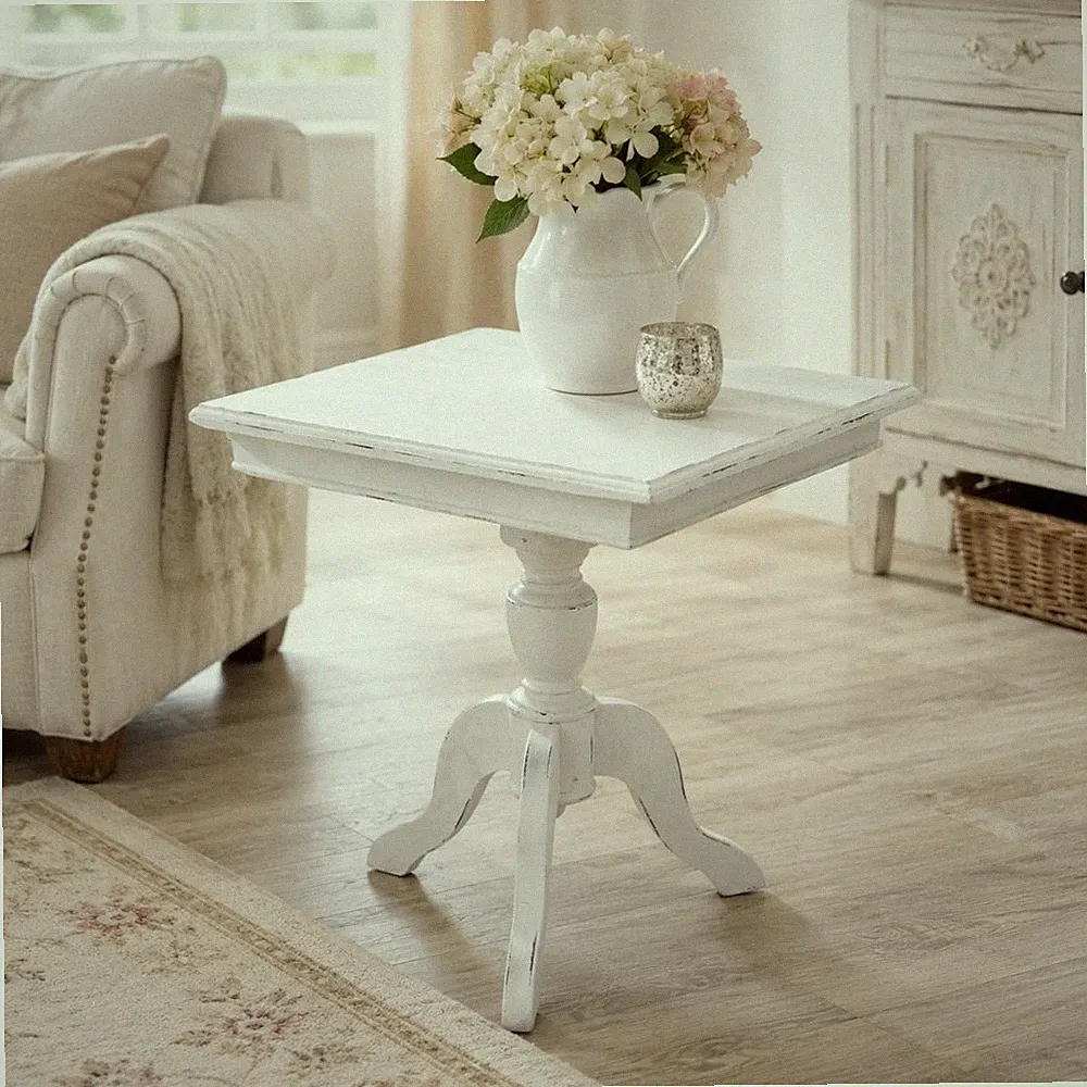 Beistelltisch TIGA 60cm antik-weiß Landhaus Shabby Chic Couchtisch Tisch