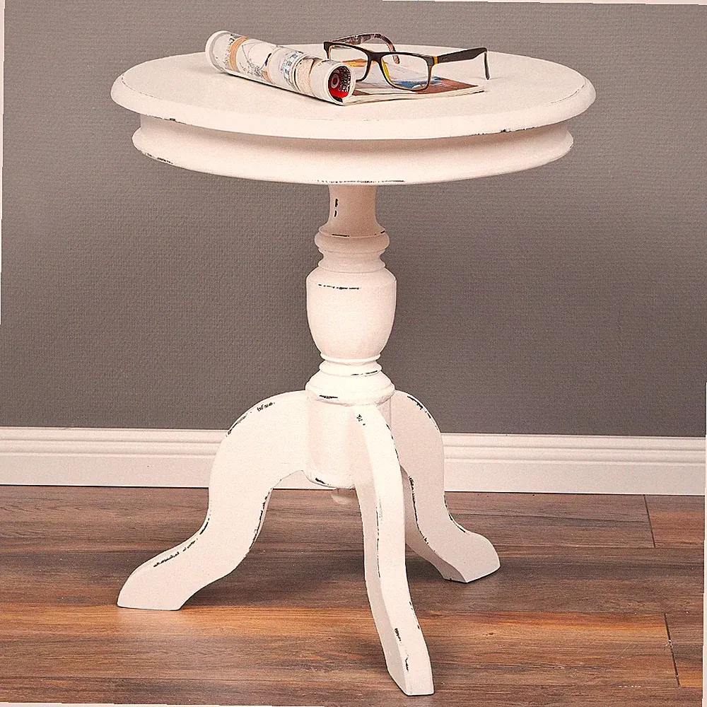 Beistelltisch TIGA D50cm weiß Landhaus Shabby Chic Couchtisch Tisch rund
