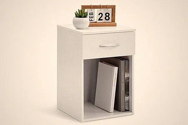 Beistelltisch Weiss Nachtschrank mit Schublade und Griff in zeitlosem Desig...