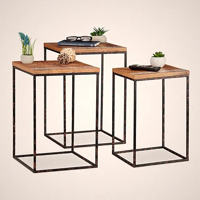 Beistelltisch Wohnzimmertisch Couchtisch Dekotisch Satztisch Mangoholz 3er Set