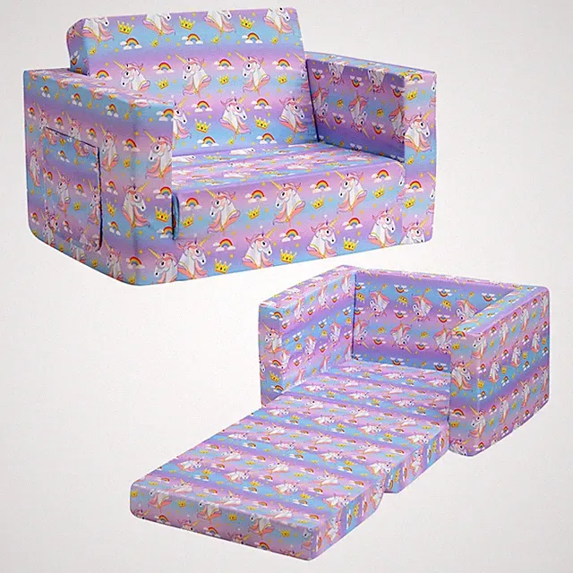 BEJOY Kinder-Schlafsofa 2-in-1-Sofa Einhorn in Lavendel, bequemes Pi
