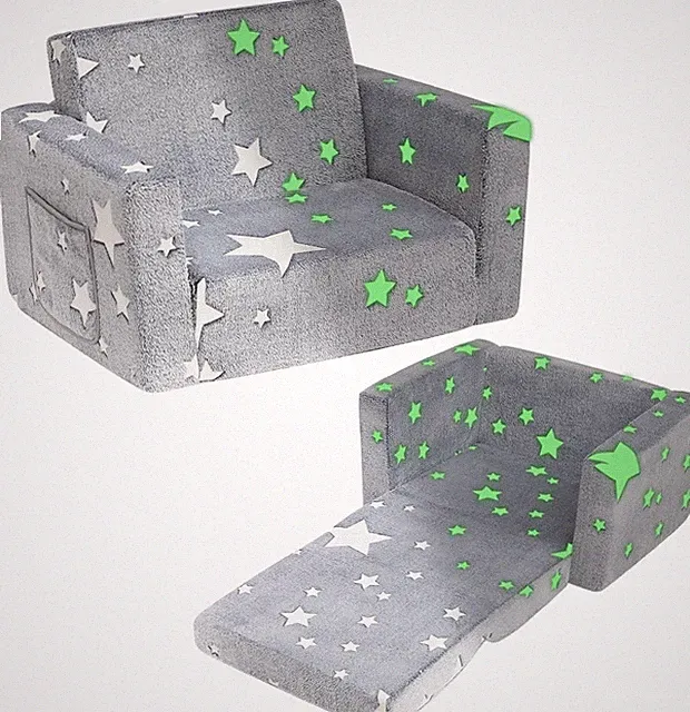 BEJOY Kindersofa Aufklappen 2 in 1 Schlafsofa, Kinder-Sessel, Grau mit Sternen