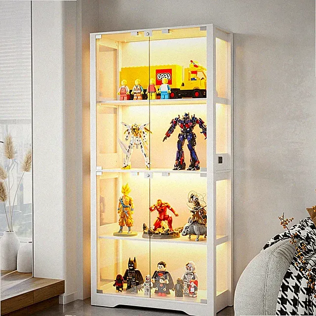 Beleuchtete Glasvitrine mit LED Sensor, moderner Vitrinenschrank & Standvitrine