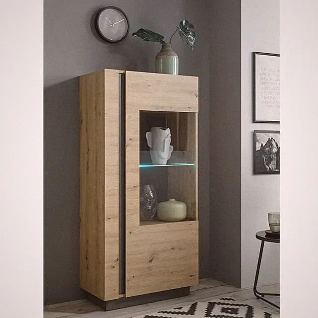 Beleuchteter Vitrinenschrank Eiche Artisan graphit grau Standvitrine Vitrine LED