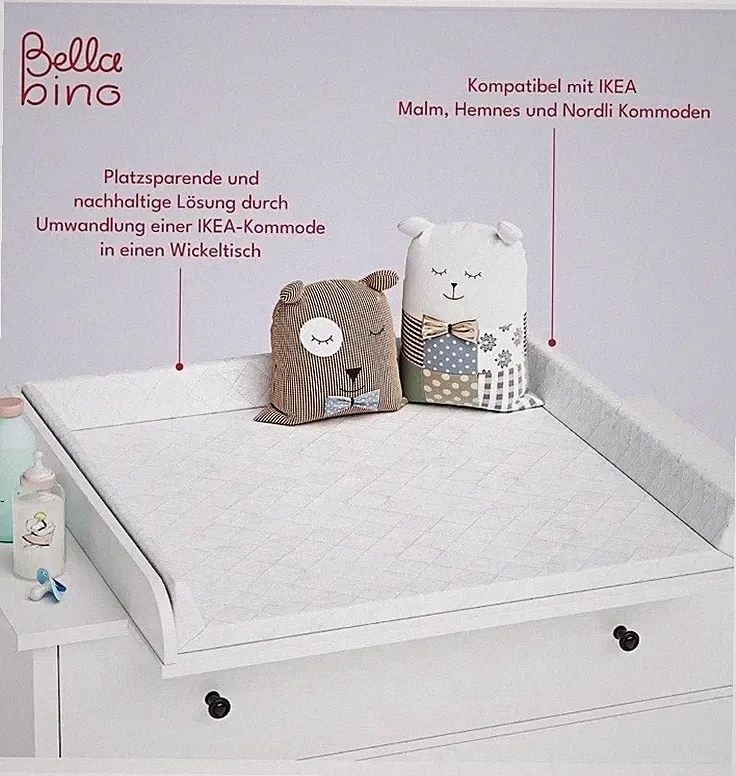 Bella bino Wickeltischaufsatz Holz Weiß 80x74,2cm für IKEA Malm/Hemnes/Nordli