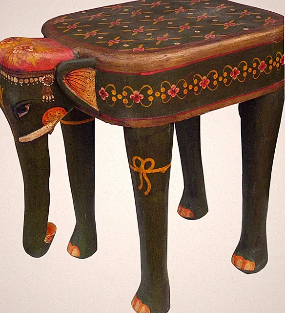 Bemalter Elefanten Hocker - dunkelgrün - 50*51*34 cm