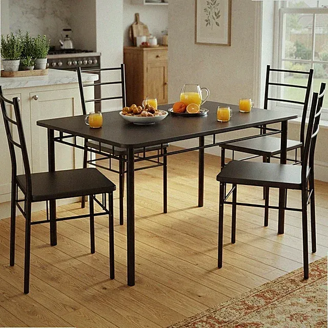 Bequeme 5-teilige Essgruppe: Moderner anthrazitgrauer Tisch & Stühle für Familie