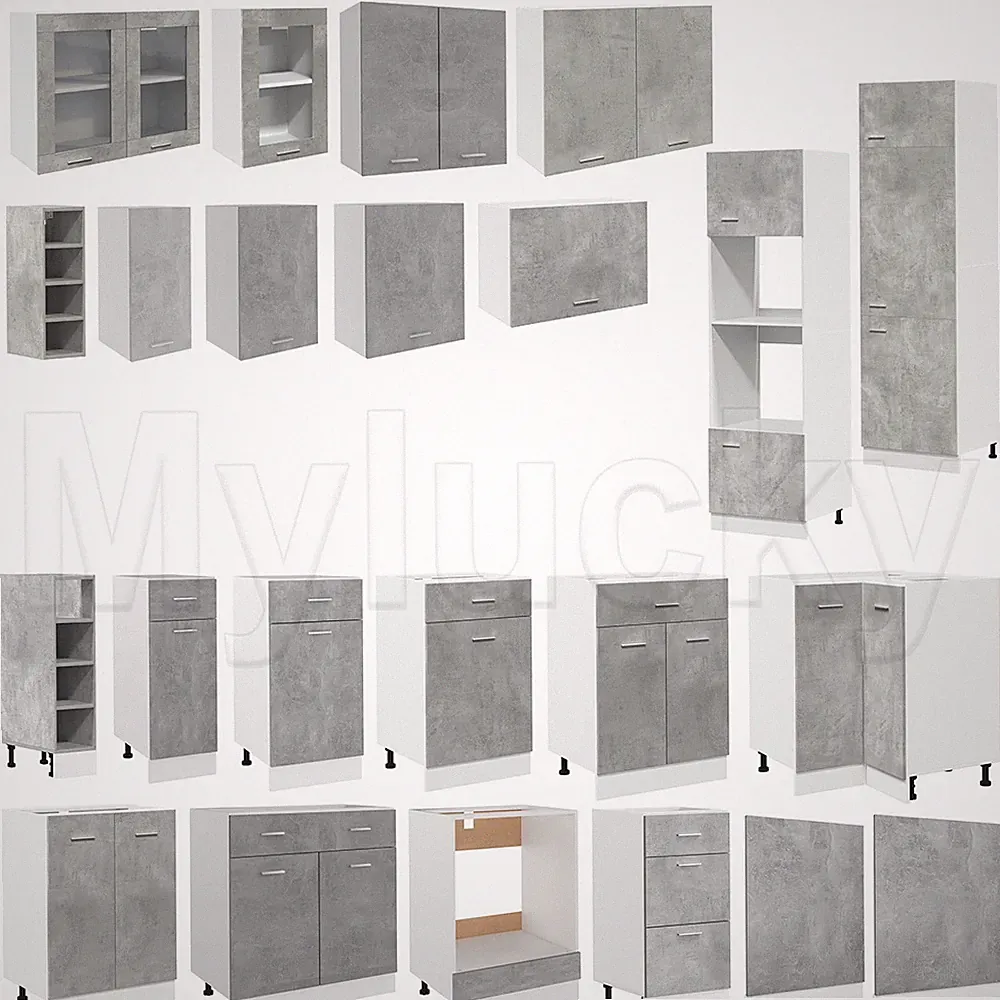 Betongrau Küchenunterschrank Küchenzeile Einbauküche Küchenmodule Küchenmöbel